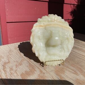 Elegant Banded Calcite Lion Head Sculpture